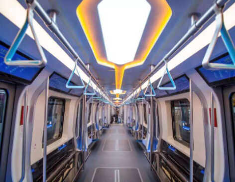 The next generation of subway trains is about to be brand new. The interior of the car is illuminated by LED lighting.